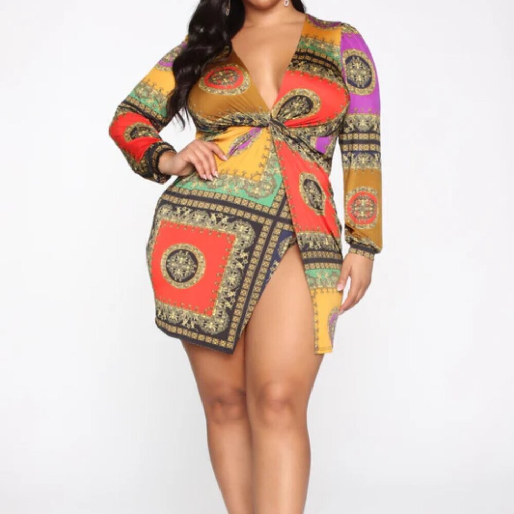 NWT Brand New Fashion Nova XL Long Sleeve Mini Dress with split sz XL